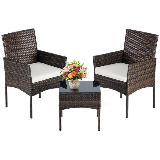 Haven Leaf 3-Piece Outdoor Patio Wicker Furniture Set with Glass Table